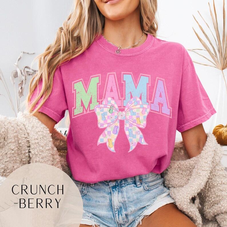 Comfort Colors Coquette Bow Easter Mama TShirt, Retro Mama T-Shirt, Vintage Mama Easter Tee, Mama Tshirt, Varsity Mom TShirt, Bow Mom Tee