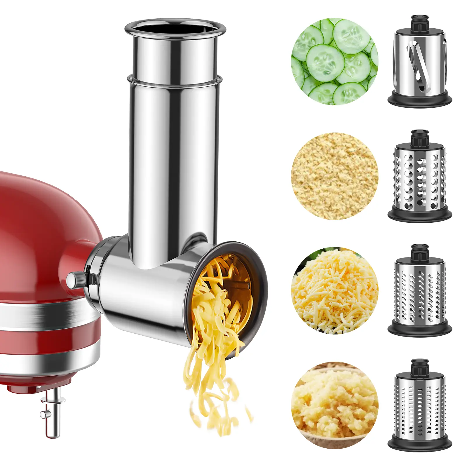 GVODE Stainless Steel Slicer Shredder Attachment for KitchenAid Stand Mixers, Kitchen Utensils with Vegetable Slicing, Cheese Grating, Powder Grinding, Processor & Salad Maker Functions, Slicer Shredder Attachment Stand Mixer Accessories