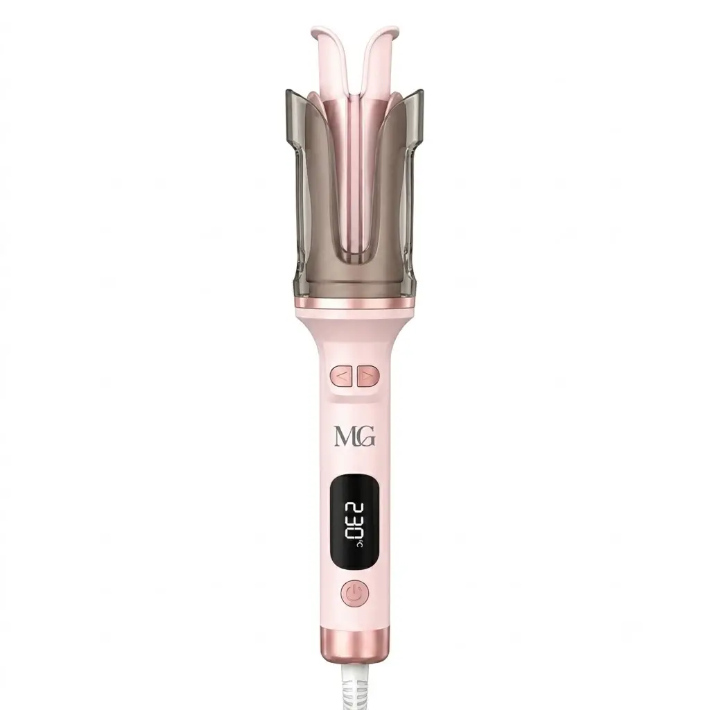 Auto Rotate Curling Iron, 1.25-Inch Automatic Hair Curler for Beginners, Anti-Scald & Anti-Stuck Styler for Medium Hair with 6 Temperatures & Dual Voltage, Pink, Us, Anti-Scald Shell