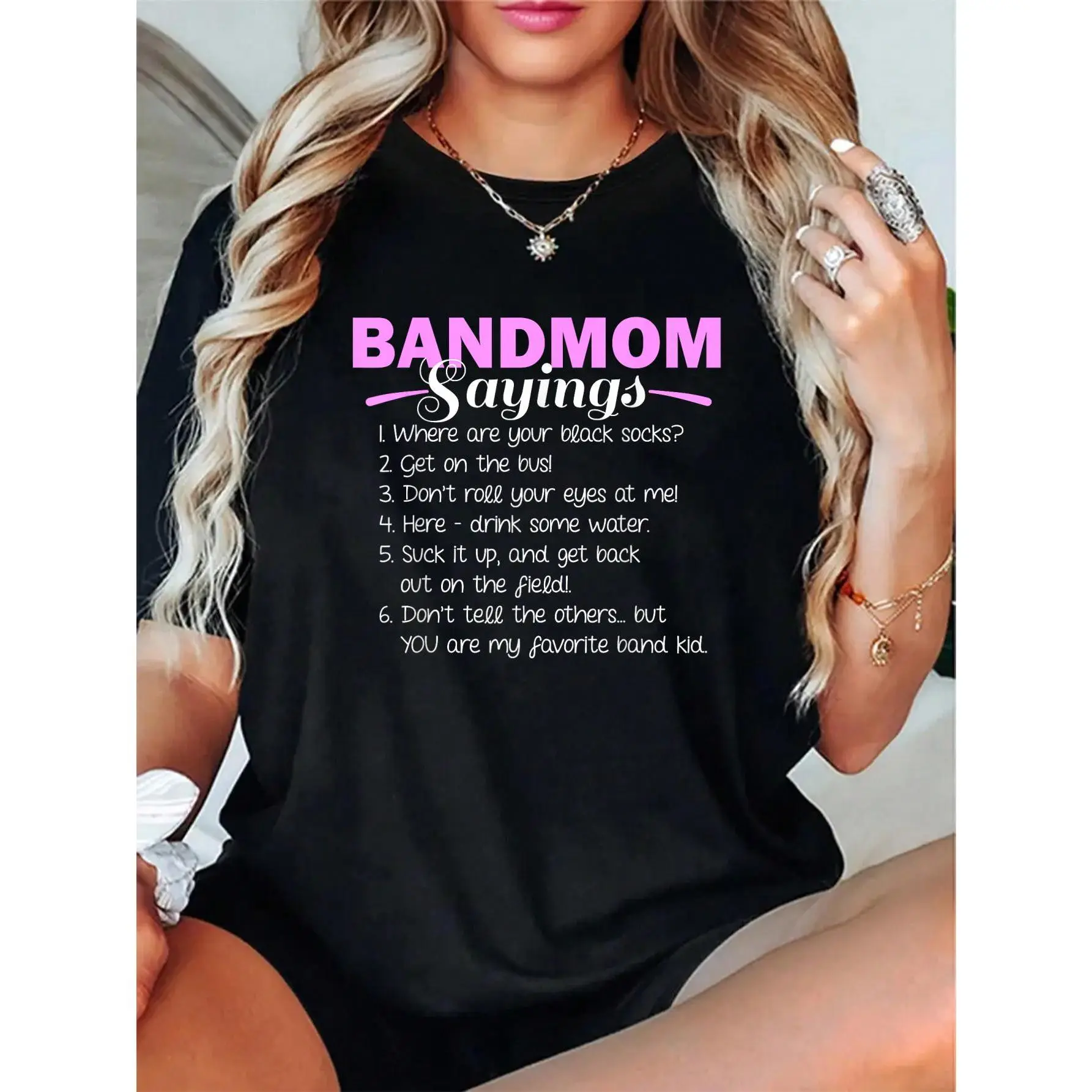 Women's 100% Cotton Short-Sleeves Round Neck Soft High Def Print T-Shirt - Unisex Marching Band Music Fan Mom Top for Everyday Casual, All Seasons, Breathable Relaxed Fit