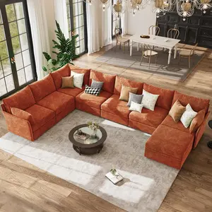 ABCASA 167.5" Oversized Modular Sectional Sofa, U Shaped Convertible Chenille Couch with Movable Ottoman, Large 8 Seat Corner Couches for Living Room Apartment Deep Seat