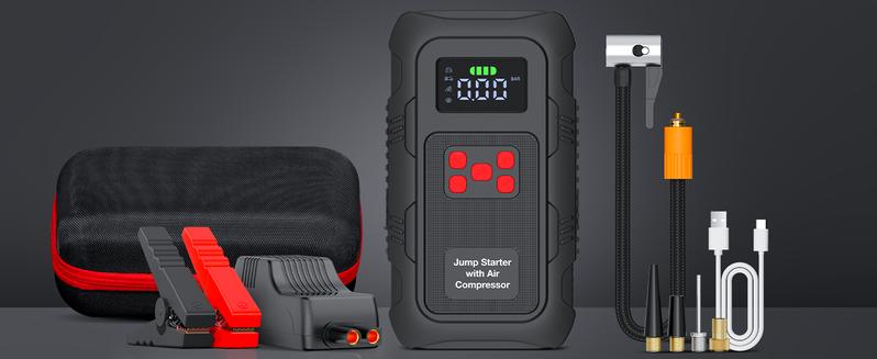 HPBS Portable Power Bank Car Jump Starter With Air Compressor 24000mAh 6000A 150PSI Fast Inflation 12V Battery Booster for 10.0L Gas 8.0L Diesel Engines HPBS Portable Power Bank Car Jump Starter With Air Compressor 24000mAh 6000A 150PSI Fast Inflation 12V Battery Booster for 10.0L Gas 8.0L Diesel Engines