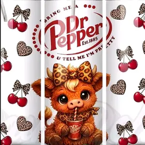 Dr Pepper Tumbler 20oz Stainless Steel Bottle Water Bottles Cup Mug Portable Bottled Washable Reusable Lid Straw Handmade Insulated Tumbler Drinkware Flasks Highland Cow