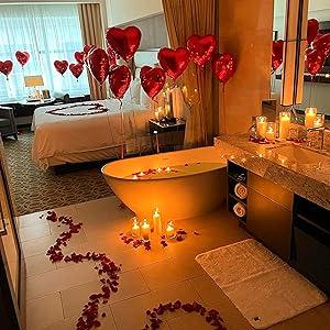 Valentine's Day Decorations Set – 1000 Rose Petals & 31 Red Heart Balloons Kit – Includes LOVE Foil Balloon & Premium Felt Heart Garland – Romantic Room Decor for Anniversary, Proposal, Wedding Night