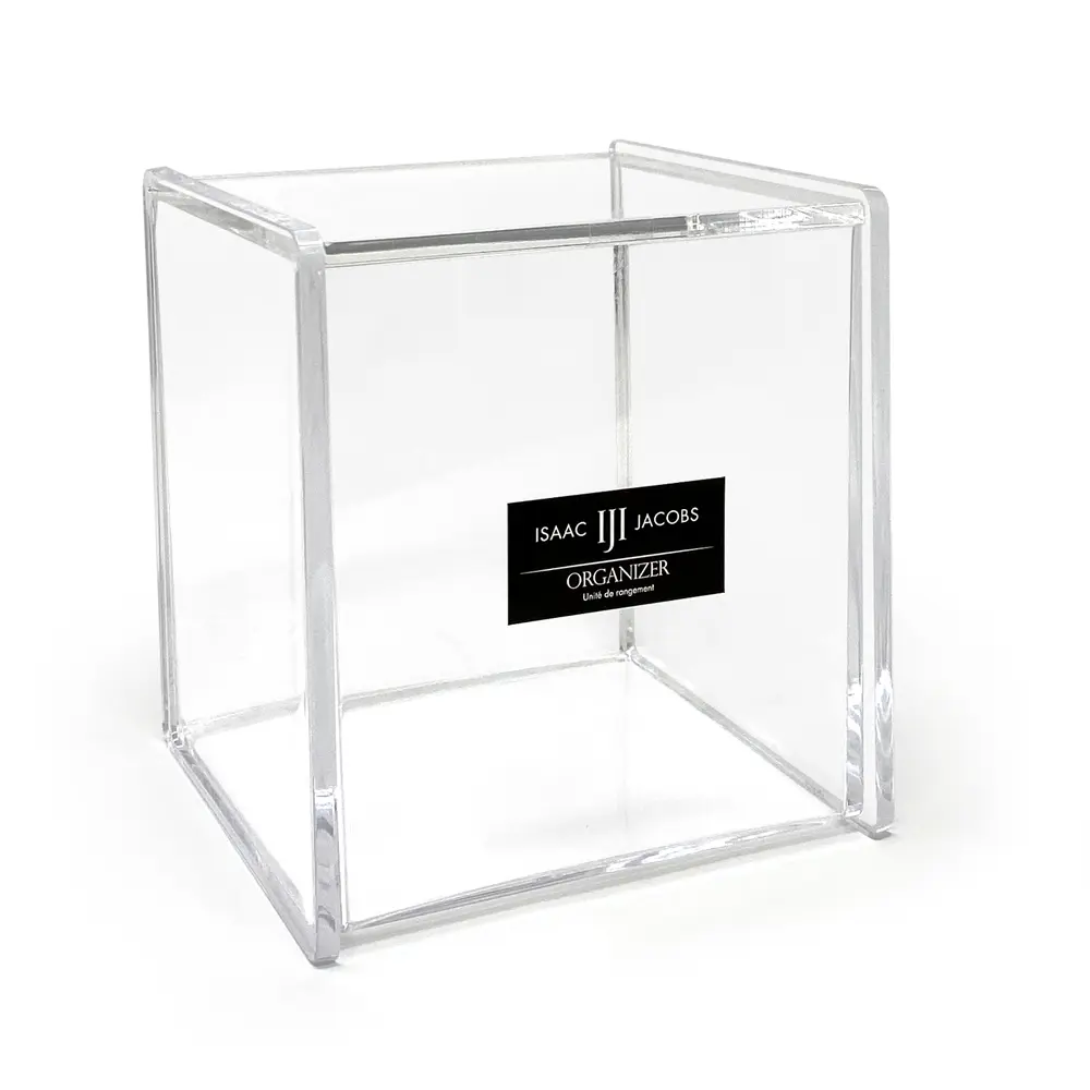 Isaac Jacobs Clear Acrylic Cube Organizer with Lid (5.25" L x 5.25" W x 5.75" H), Stackable, Storage Solution