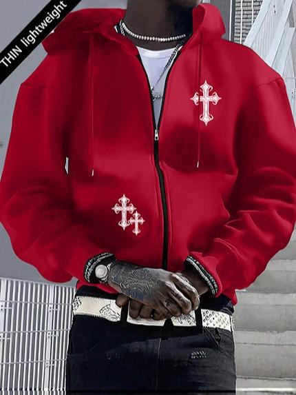 Autumn and Winter Men's Full-Zip Long Sleeve Hoodie Sports Jacket with Personalized Print Pattern Zipper Pockets Regular Fit Windproof Warm Jacket Suitable for Travel Camping Outdoor Activities Casual Sweatshirts