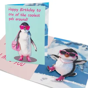 Funny Birthday Card，Funny Penguin Musical ＆ Shaking Card，Interactive Greeting Card with Envelope for Women，Girlfriend，Colleague，Bestie