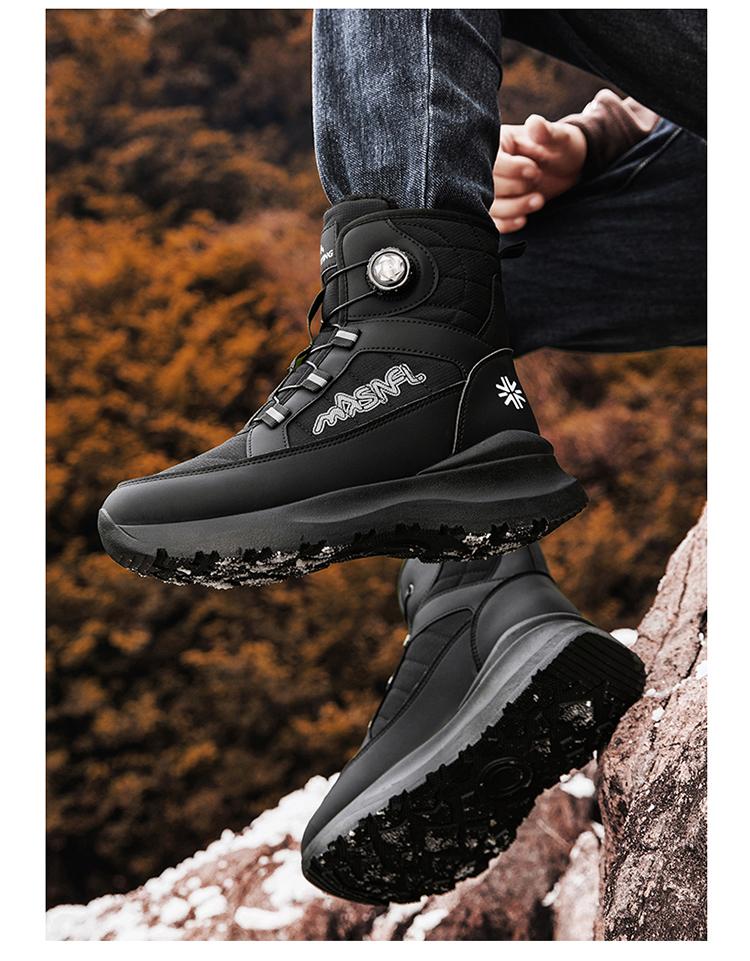 Men's Letter Print Contrast Faux Fur Snow Boots, CasualWaterproof Non-slip Ankle Boots for Outdoor Sports,Warm Shoes for Men