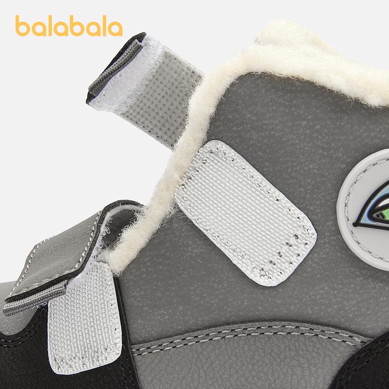 Balabala Kids Fleece-Lined Snow Boots Tan Grey Thick Warm Anti-Slip Winter Walking Shoes with Rubber Sole & Secure Hook-And-Loop Straps for Safety & Comfort