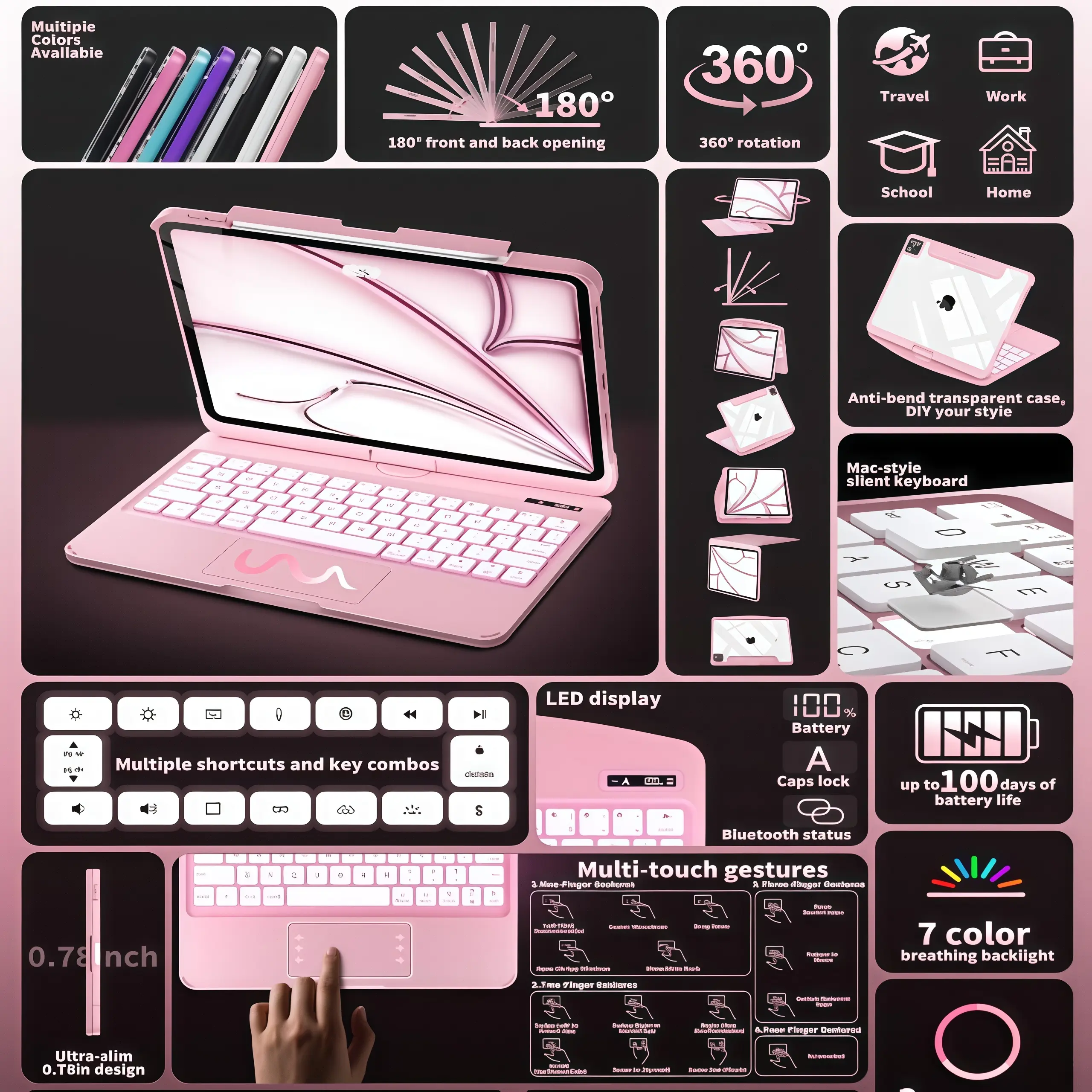 Fashionable Solid Color Series iPad KeyboardCase– Compatible with