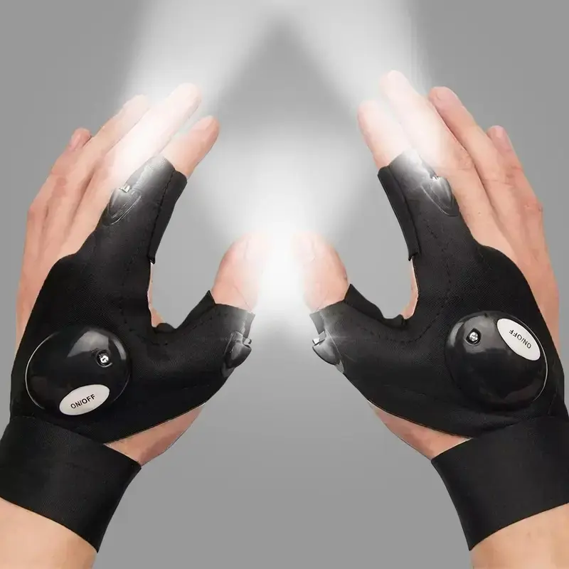 Flashlight Gloves with LED Lighting, Tactical Fingerless Design with USB Charging, Hands-Free Fishing Supplies for Men, Camping & Repair Gear, Tactical Flashlights, Enhances Fishing Experience, Survival Rescue, Fishing Equipment, With Lights