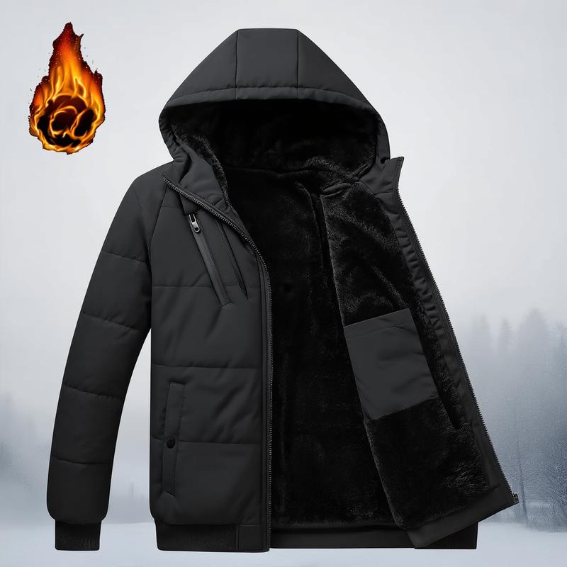 TJL Men's Thermal Hooded Jacket - Black Flame Design | Winter Windproof Fleece Lined Coat | Warm Zip-Up Parka with Pockets Menswear Outdoor mens Men's Windproof Insulated Hooded Jacket bg a the label mens  zip  up