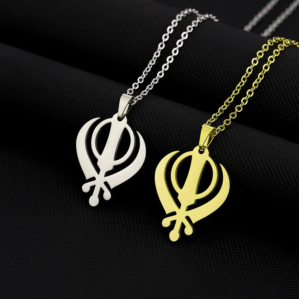 Retro Sikh Faith Pendant Necklace, Stainless Steel Smooth Versatile Accessory for Men and Women, Chain Jewelry, Birthday, Casual, Gemstone, Mother's Day, Unisex, Heart Symbol