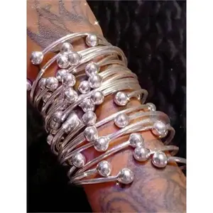 5pcs/10pcs Retro Boho Thick Bangles,Ball Silvery Bangles Bracelet, Boho Stacking Bangles, Handmade Silvery Bangles for Women Daily Party Jewelry Gifts silver
