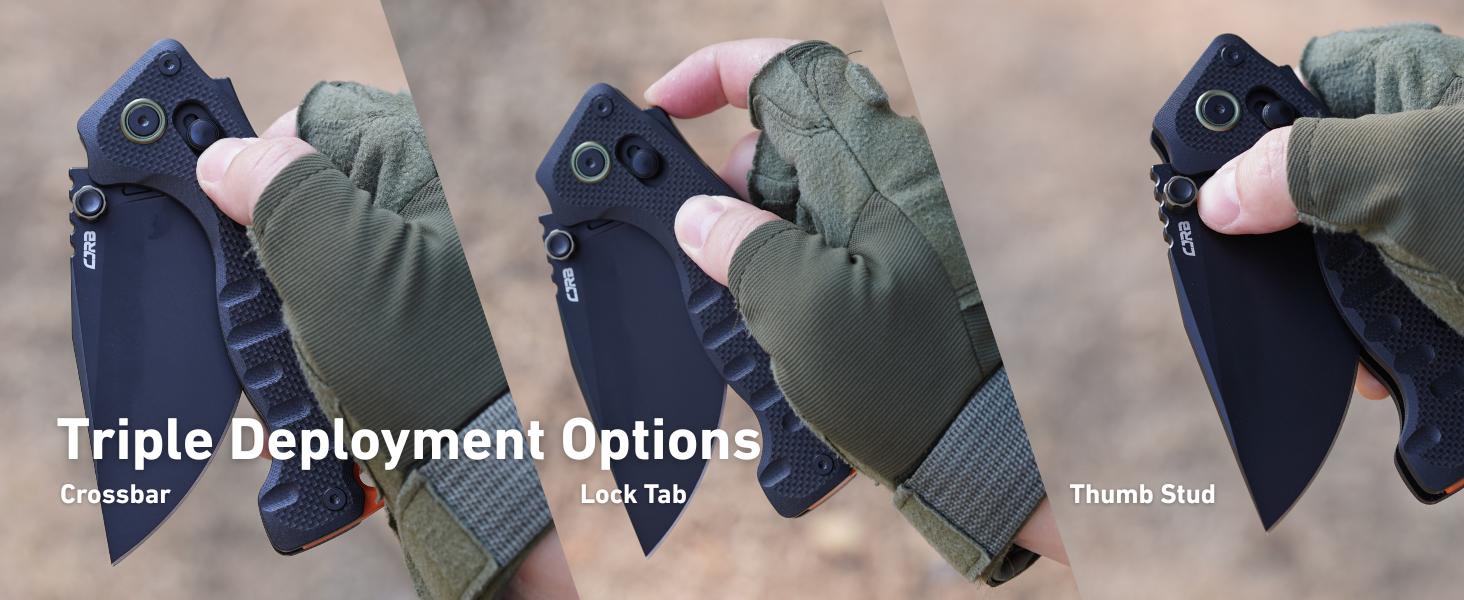 CJRB Doubletap Thumb Stud & Recoil Lock V2 Tatical Knife Blue G10 Handle(3.86'' D2 Stone Wash Blade)