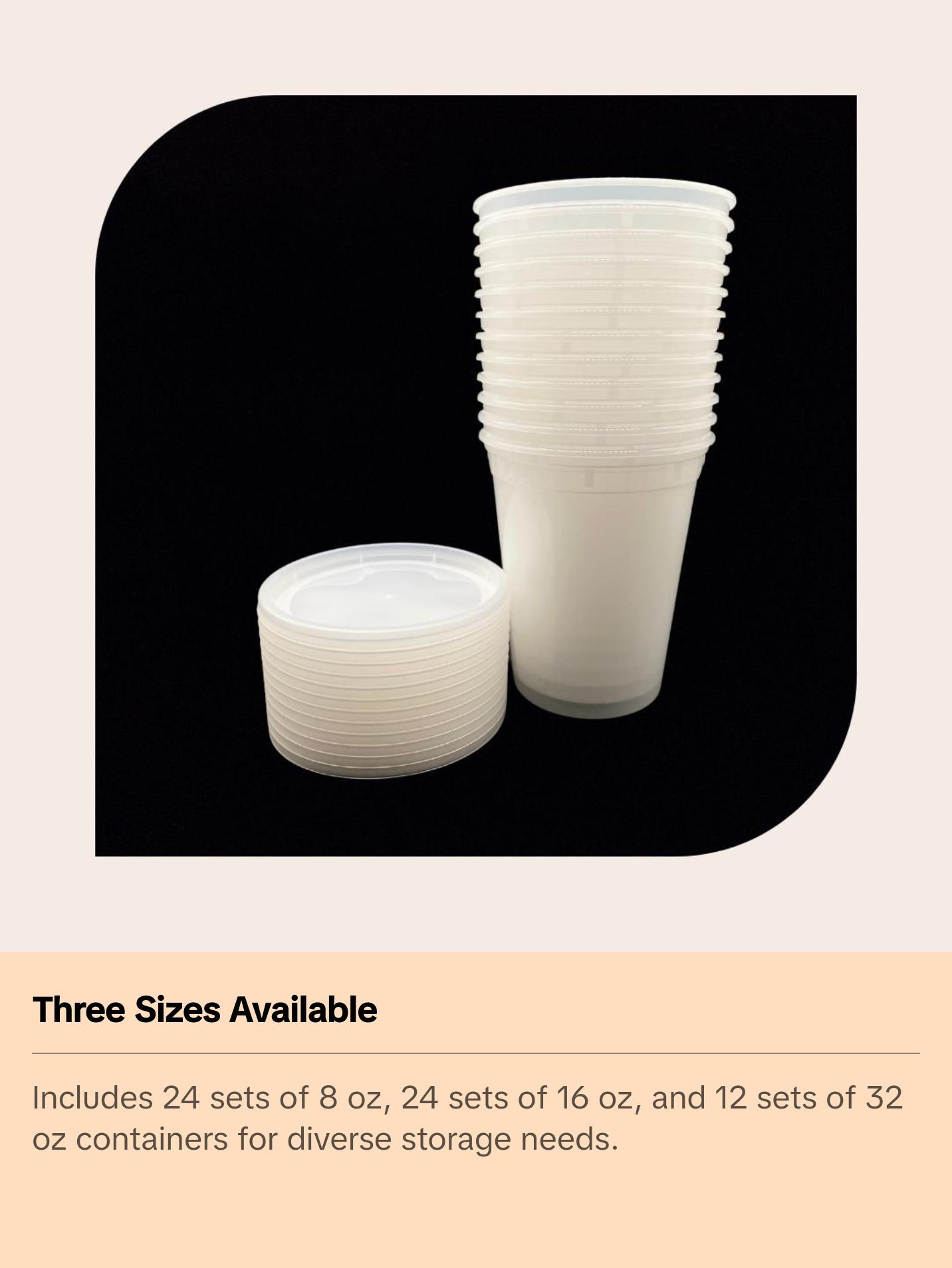 60 Pack - Deli Food Storage Containers with Lids [24-8 oz, 24-16 oz, 12-32 oz] - BPA Free, Microwave and Freezer Safe Kitchen Plastic Round Utensils