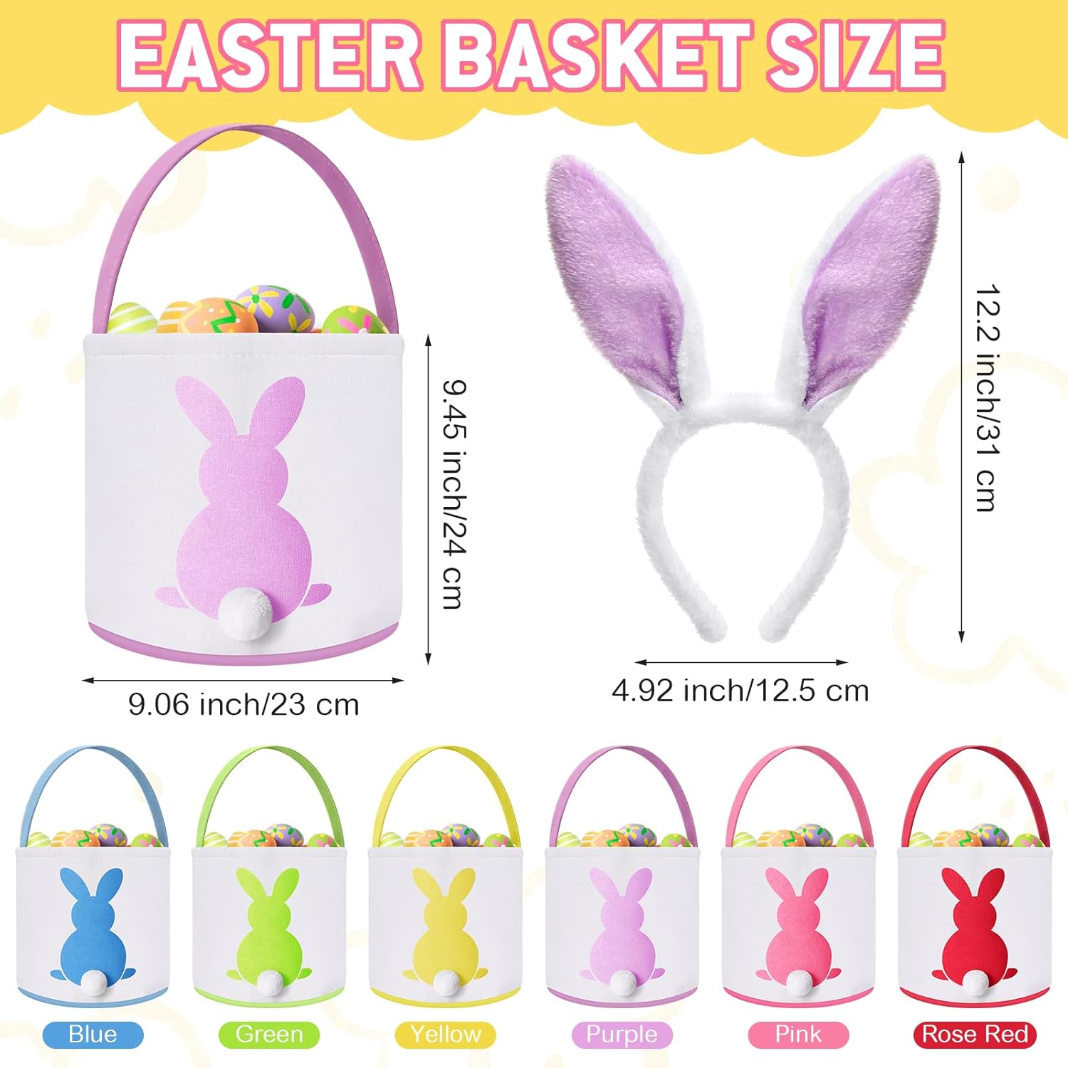 4/6 Pcs Easter Bunny Basket Easter Gift Bags Reusable Totes Bags Easter Eggs Basket for Egg Hunt,Easter Gift buckets for Student Adult Office Employee Coworker,Outdoor Church School Classroom Decorations,Spring Birthday Party Supplies