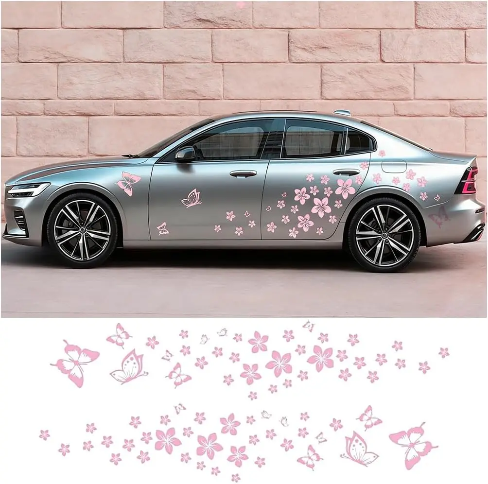 Butterfly with Flower Graphics Car Sticker Decal Accessory DIY Mini Flower Self-Adhesive Waterproof Vinyl Decals Accessory for Car SUV Truck Notebook Car Window Bumper Door Hood Motorcycle Car Lover Gift Stylish Car Merch