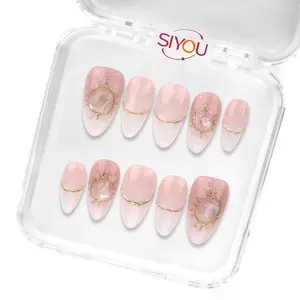 AURORA BLUSH OMBRE Premium Handmade Press-On Nails Long-Lasting Short Almond Shape Glossy Pink And White Finish Stunning Pink White Gradient Mimics Soft Sunrise Style