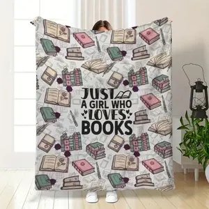 Cozy Flannel Blanket with Just a Who Loves Books Design, Warm & Tear-Resistant, All-Season Comfort, 280GSM Machine Washable Polyester, Perfect for Reading Nook, Book Lover Gift, Whimsical Print