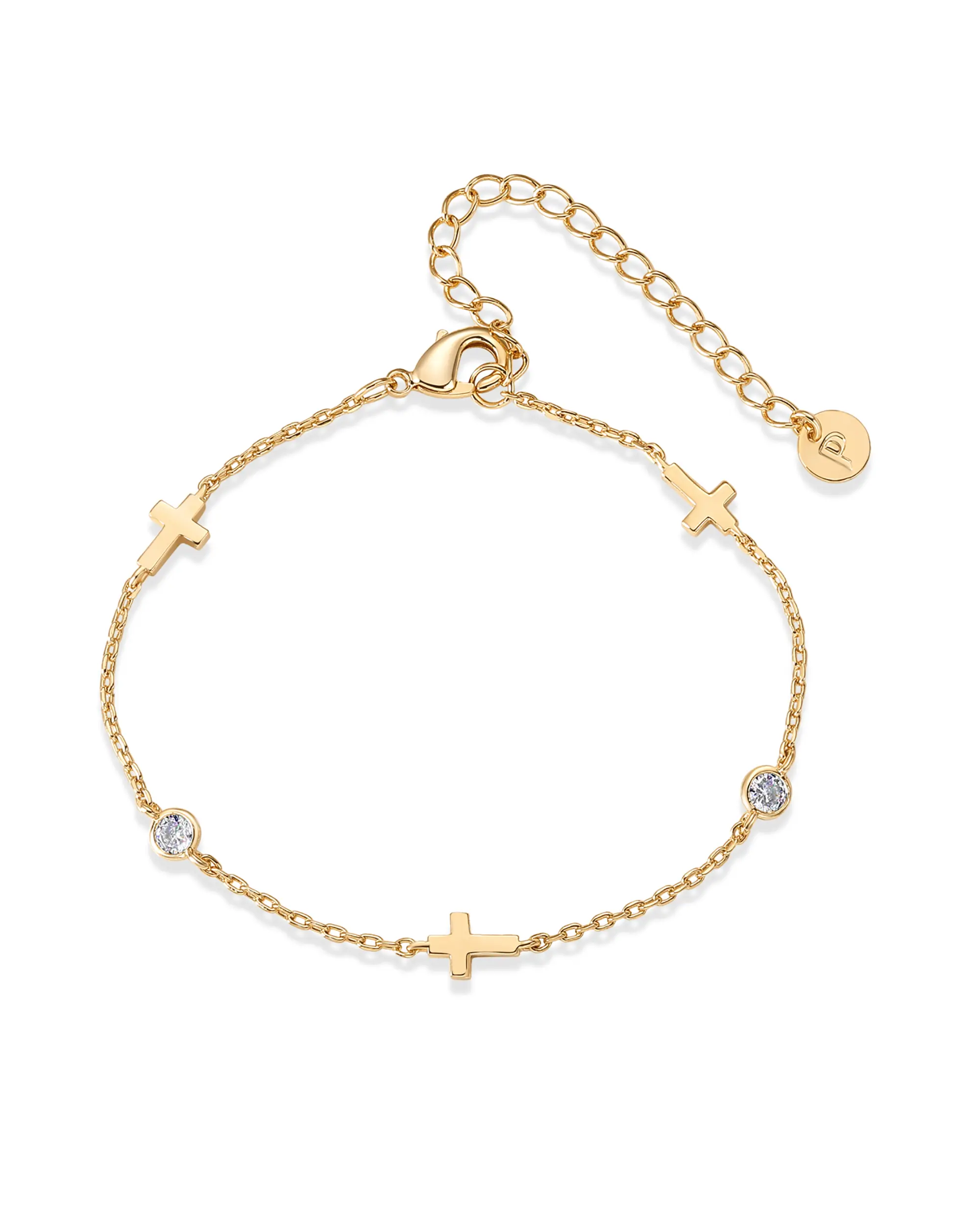 PAVOI 14K Gold Plated Sideways Cross Bracelet for Women – Adjustable Christian Jewelry with Cubic Zirconia – Simple and Elegant Confirmation Gift