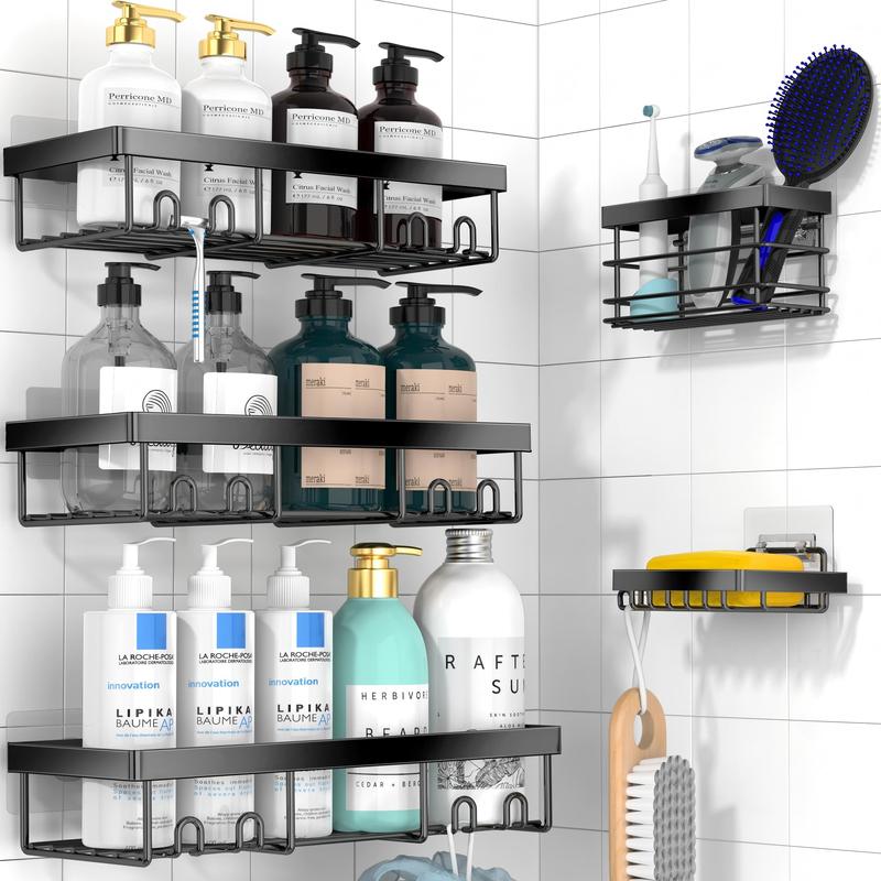 Bathroom Storage Rack Set,5 Pack Shower-Caddy Shelf Organizer. Adhesive wall-mounted Shower Rack. No Drilling Large-Capacity Anti-Slip Bathroom Mat - Rustproof Soap Storage Rack for Bathroom, Kitchen