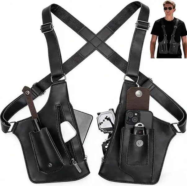 2026 Premium Leather Anti-Theft Hidden Underarm Security Waist Pack - Waterproof Adjustable Strap, EDC Holder Bag, Lightweight Durable Hunting Travel Essential for Phones/Valuables, Fashion Leather Fanny Pack (Outdoor Sports, Daily Commute)