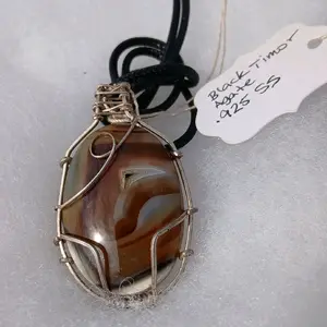 Black Timor Bamboo Agate Pendant