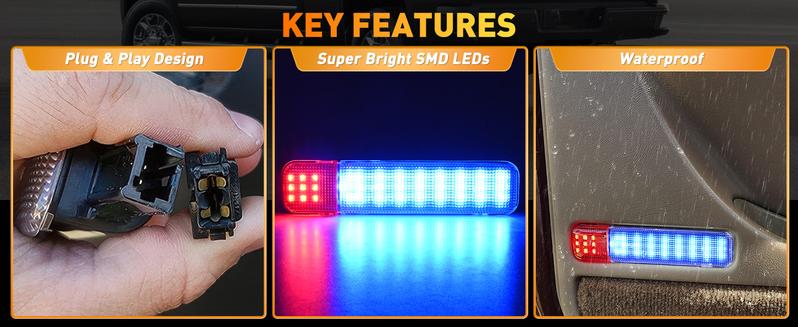 Nilight 2PCS LED Interior Door Panel Light Courtesy Warning Lights Blue Red Plug and Play Compatible with Chevy GMC C/K Silverado Sierra 1500 2500 3500 HD Suburban Cadillac Escalade Hummer H2
