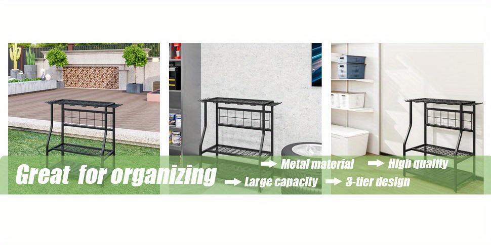 Garden Tool Organizer Holder Heavy Duty Steel Rack Up to 60 Long Handled Tools for Garage Shed Outdoor Garden Yard, Standing Shelf