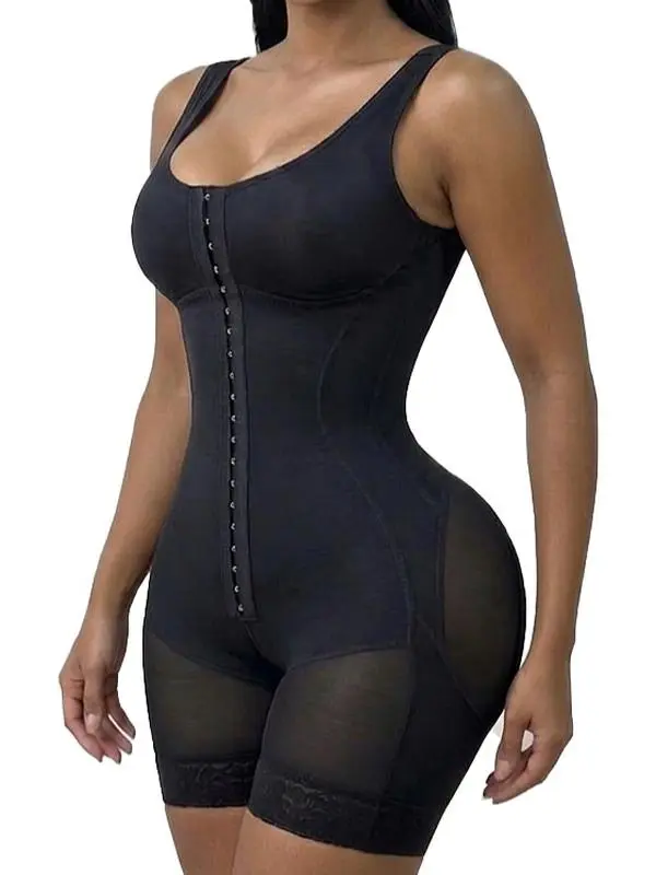 QOU Collagen Infused Fajas Colombianas for Women Tummy Control Shapewear Vest with Bra Rose Scented Skin Friendly Body Shaper 3 Row Hook Body Suit Hollow Out Back Womenswear Bodysuit Compression, Laced-Up Shapewear Bodysuit, Fitted Shapewear Bodysuit