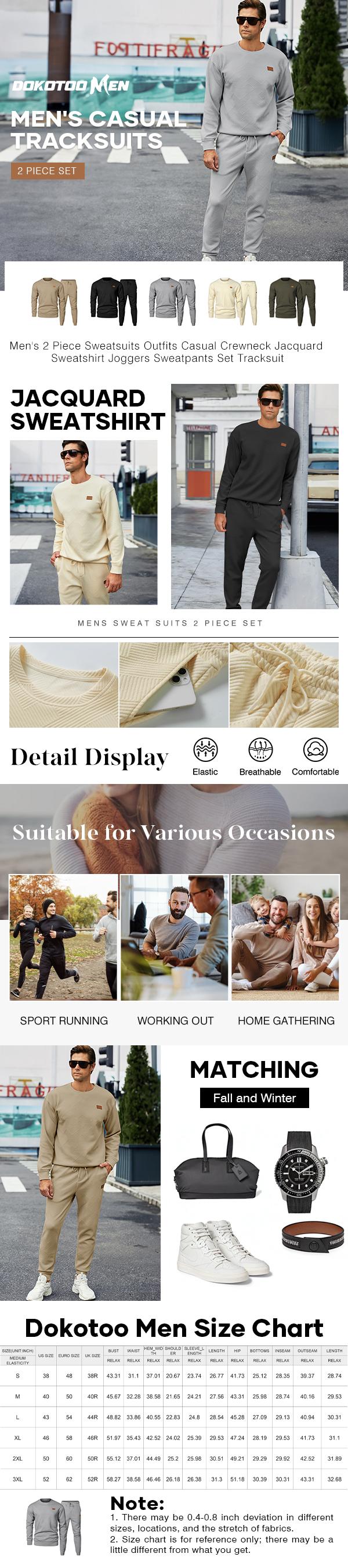 Dokotoo Men's 2 Piece Sweatsuits Outfits Casual Crewneck Jacquard Sweatshirt Joggers Sweatpants Set Tracksuit High Quality Fabric Classic Design Perfect for Fall Winter Spring