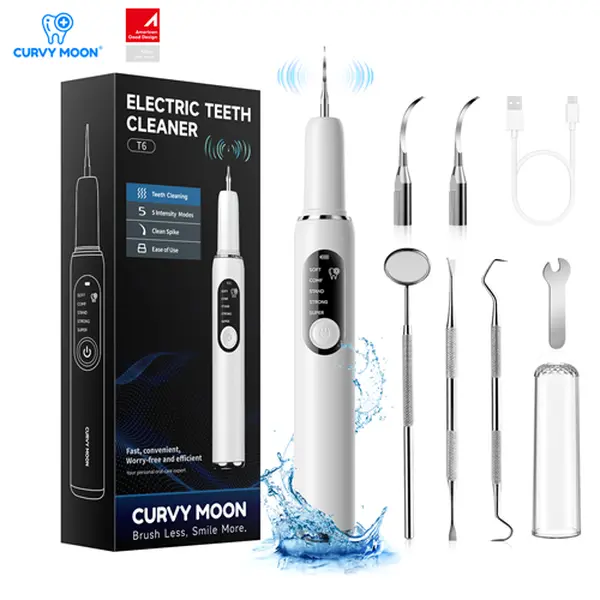 CURVY MOON Ultrasonic Dental Plaque and Tartar Remover ,Professional Teeth Cleaning Kit for Tartar & Stains Removal, Safe & Gentle Electric Teeth Cleaning Tools Preventing Cavities Bad Breath and Gum Disease for At-Home Oral Care Solution ，tiktokshop