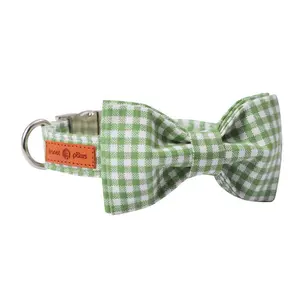 Lionet Paws St. Patrick's Dog Collar with Bow Tie, Adjustable & Comfortable Cotton Collar - Metal Buckle Dog Accessory for Small, Medium & Large Dogs