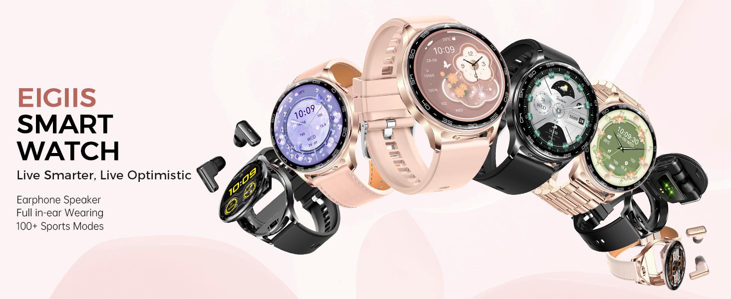 JELLOO T97 Smart Watches For Men Women with Earbuds (Call Receive/Music Playback) Multifunctional Sports Watch 100+ Sports Modes Step Counter Mens Smartwatch for Android Perfect Gifts for Men Women