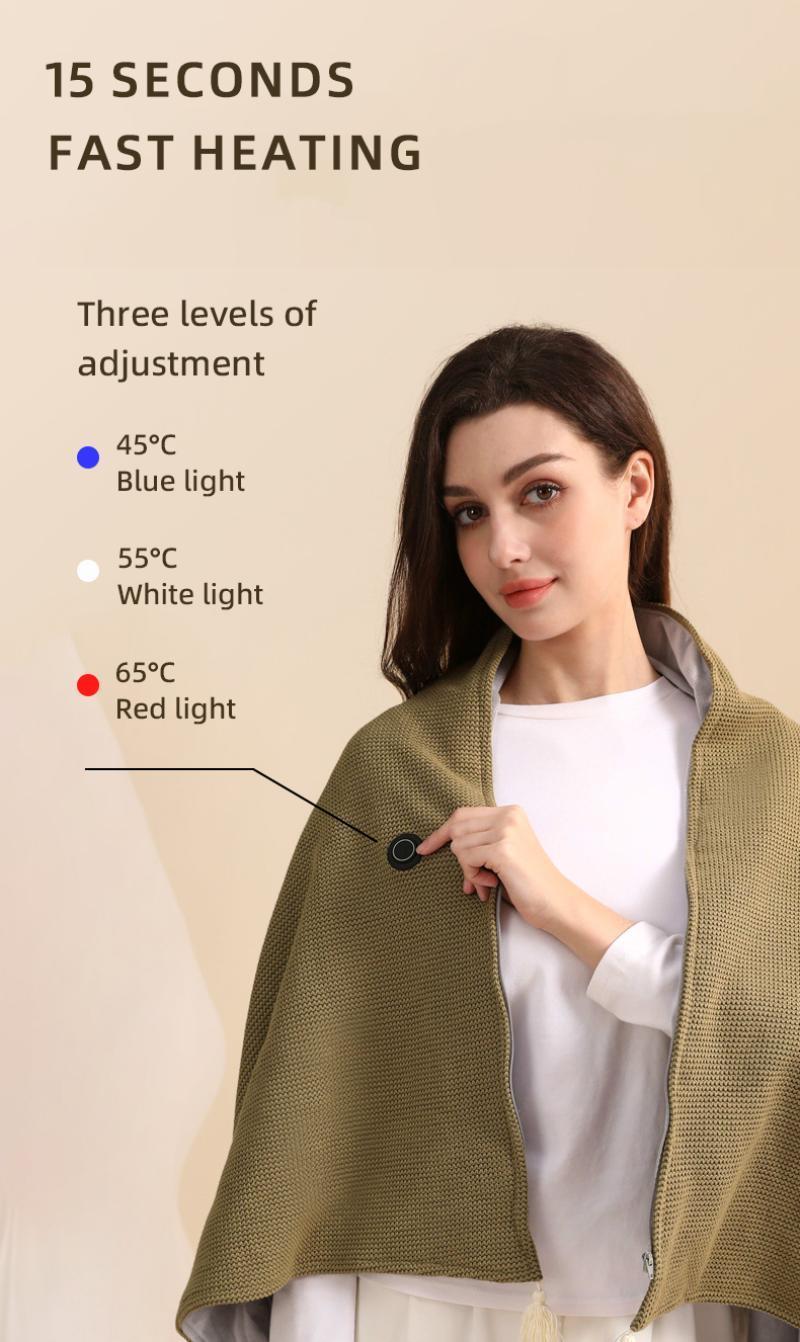 【Power bank not included】Portable USB Heated Blanket Shawl, Portable Heated multifunctional Shawl, 2025 New USB Zipper Electric Heated Blanket Shawl, Cordless Design, 15s Fast Heating(Excluding power banks)