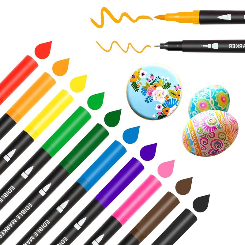14-color cookie decorating markers, food coloring pens with both fine and coarse nibs, for decorating fondant, painting cake decorations, cookies, marking Easter eggs, frosting, macarons, Christmas decorations, and drawing supplies. edible
