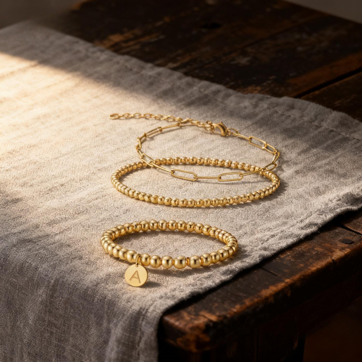 Gold Beaded Initial Bracelets for Women 14K Real Gold Plated Stainless Steel Stackable Bead Ball Papercilp Link Chain Non Tarnish Layered Stretch Engraved Letter A-Z Disc Charm Bracelets Set Gold Beaded Initial Bracelets for Women 14K Real Gold Plated Stainless Steel Stackable Bead Ball Papercilp Link Chain Non Tarnish Layered Stretch Engraved Letter A-Z Disc Charm Bracelets Set