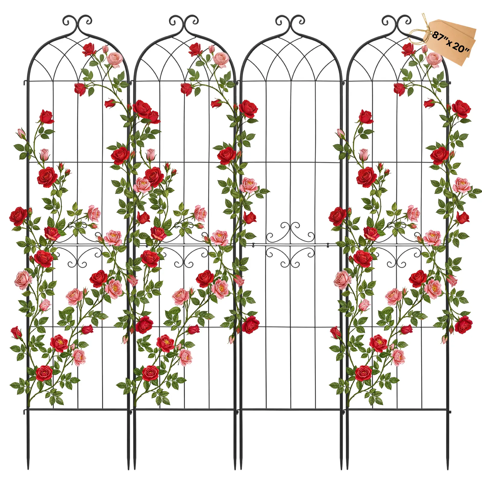【SummerFinds】VEVOR 4-Pack Arched Design Powder-Coated Outdoor Steel Garden Arch Arbor (87x20 in), 0.5in Steel Frame, Built-In Locking System, Rust & Weather Resistant, Stake-Secure Base, Enhances Sun Exposure, Tomato/Pea/Cucumber Growth Support
