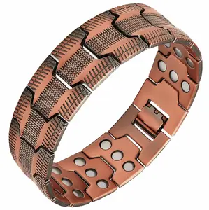3X Copper Magnetic Bracelet for Men 99% Copper with Strong 3500 Gauss Magnets Adjustable Fit Stylish Gift for Him Arthritis Pain Relief Jewelry Gift Wearable