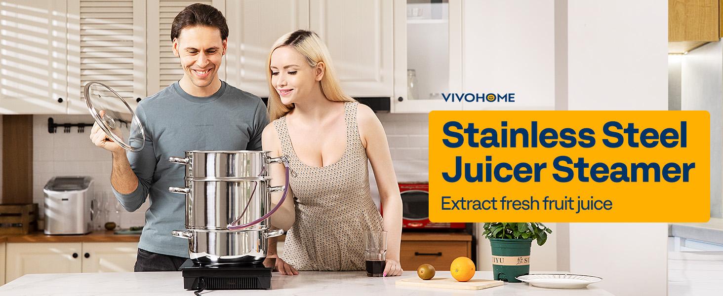 VIVOHOME 9.3QT Stainless Steel Steam Juicer 3-Layer Large Capacity Extractor Pot with Glass Lid, Double Handles, 2 Hose, Clamp, Induction Compatible for Fresh Fruit Vegetable Juice Aluminium Multifunctional Kitchenware Ideal Gift VIVOHOME 9.3QT Stainless Steel Steam Juicer 3-Layer Large Capacity Extractor Pot with Glass Lid, Double Handles, 2 Hose, Clamp, Induction Compatible for Fresh Fruit Vegetable Juice Aluminium Multifunctional Kitchenware Ideal Gift