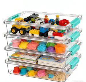 【New Arrival】Vtopmart 6 Qt Plastic Storage Bins with Lids, Clear Sensory Bins, Arts Crafts Organizers and Storage, Stackable Containers for Home Office and School Supplies