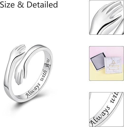2PCS Hug Ring for Women & Teen Girls Adjustable Jewelry with "Always with You" & "Forever" Inscription Perfect for Mothers Day Birthdays Gifts for Daughters Mom Sister Wife Friends Grandma