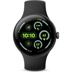 REFURBISHED Google Pixel Watch 3 (45mm) Android Smartwatch Matte Black Aluminum Case Obsidian Band - WiFi Bluetooth - Excellent