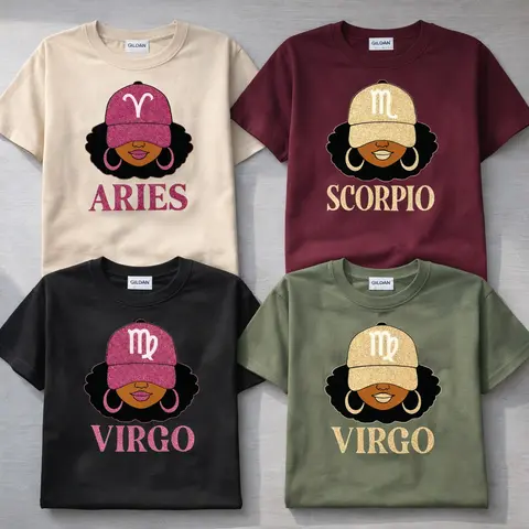 All 12 Zodiac Slay Girl T-shirt – Glitter Astrology Hat Graphic for Adults, Full Horoscope Star Sign Collection with Bold Zodiac Letter Design, Unisex Astrology Gift for Men & Women - TrendWear USA