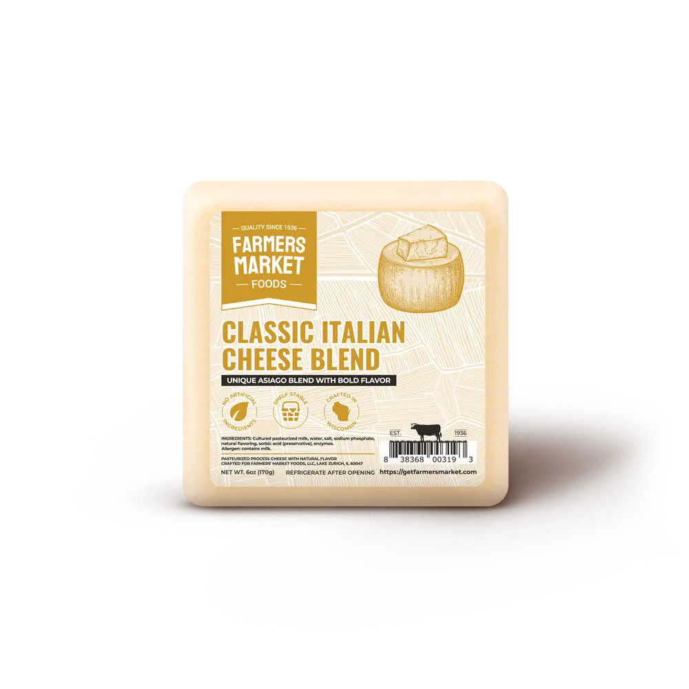 6oz US Farmers Market Wisconsin Parmesan-Romano-Asiago Classic Italian Cheese Block Blend, Gluten Free, Keto Friendly, Sugar Free, Low Sodium, Low Carb, Individually Wrapped for Meal Prep & Snacking