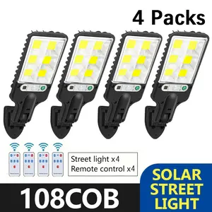 4-Pack Solar LED Street Lights – IP65 Waterproof, Motion Sensor, 3 Modes (Security/Dim/Highlight) with Smart Remote – Outdoor Pathway & Backyard Lighting