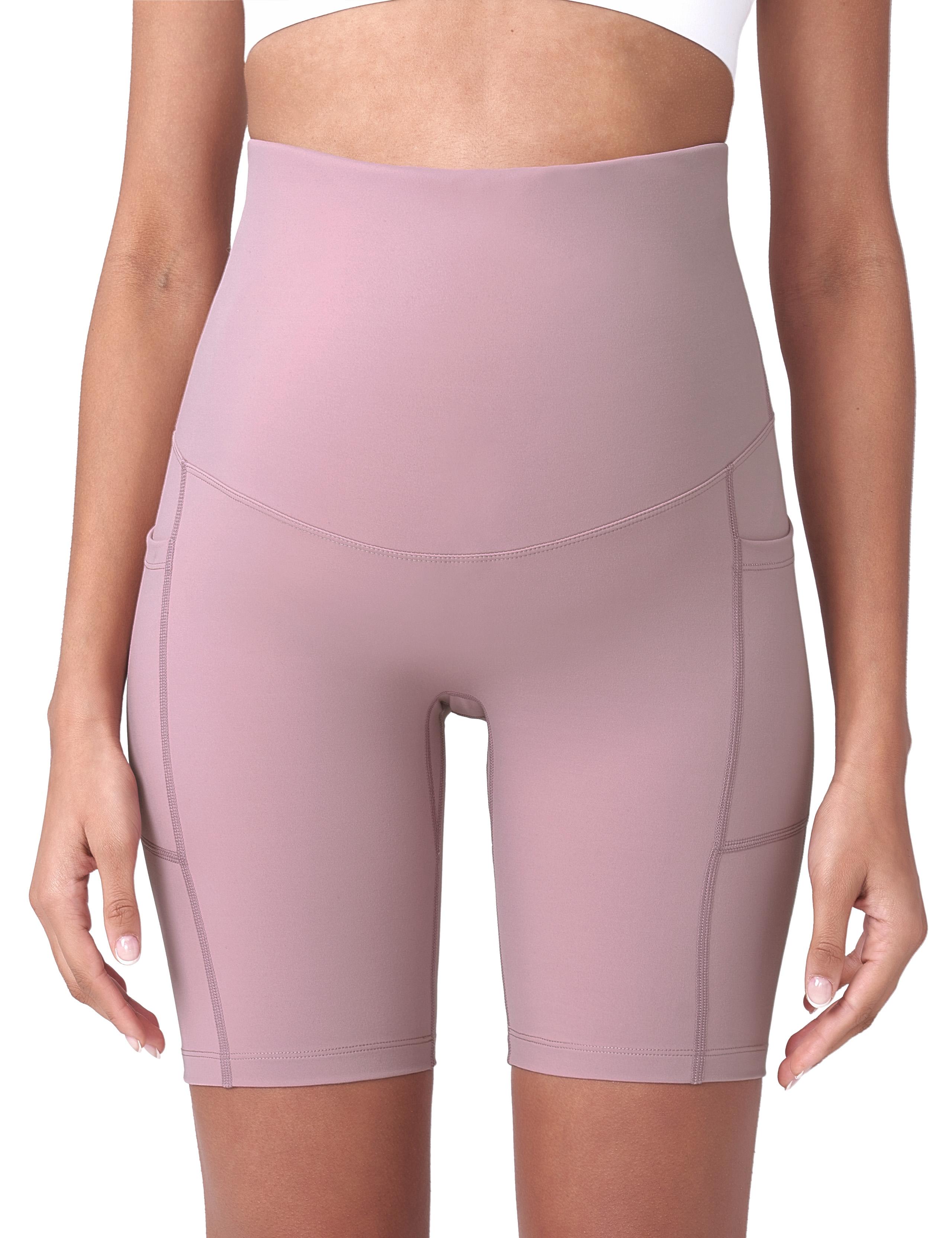 POSHDIVAH Women's Maternity Yoga Shorts with Pockets High Waist 8" for Summer Workout and Active Use