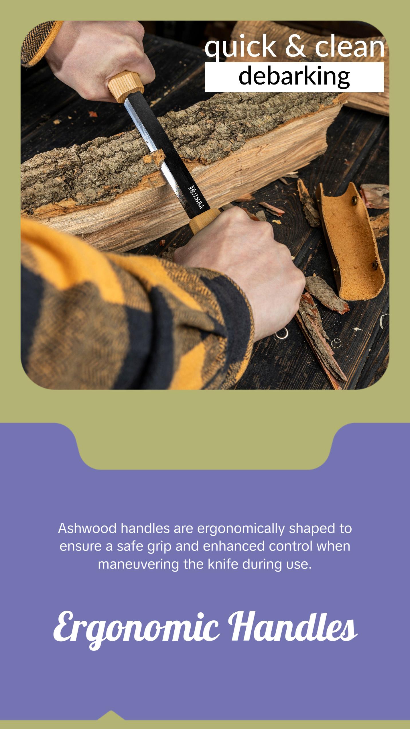 Hutsuls Draw Knife Woodworking Tool - Sharp & Ready 5.3 inch Debarking Knife with Leather Sheath, Easy to Use Straight Handles Draw Knife Debarking Tool, Great to Your Bushcraft Tools Collection