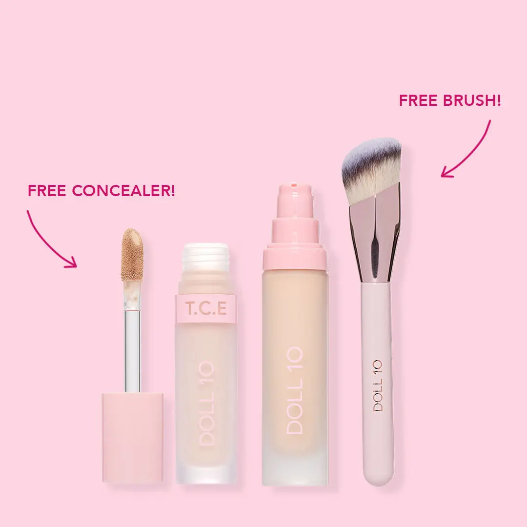 Full Coverage Complexion Bundle | TCE Foundation, TCE Concealer, Airbrush Foundation Brush